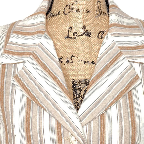 Dressbarn Womens Striped Linen Lightweight Lined Blazer Size Large Cream - Picture 15 of 16